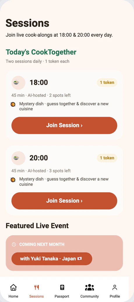 Cookini app, live cook-along sessions